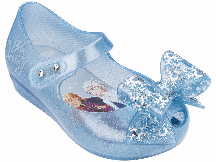 Bailarinas Mini Melissa Disney Frozen Ultra Glitter Frost Bow Bebe - Azules Claro - Argentina QJR-61